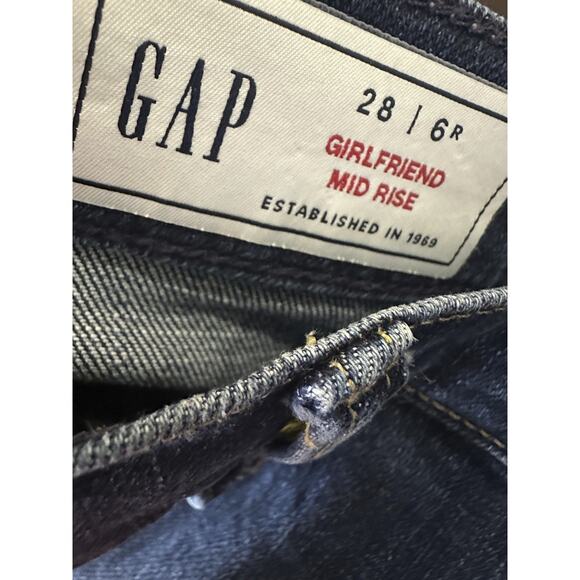Gap Mid Rise Girlfriend Jeans Zip Fly 6 28 Rinsed Blue Denim Dark Indigo Wash - Picture 5 of 9